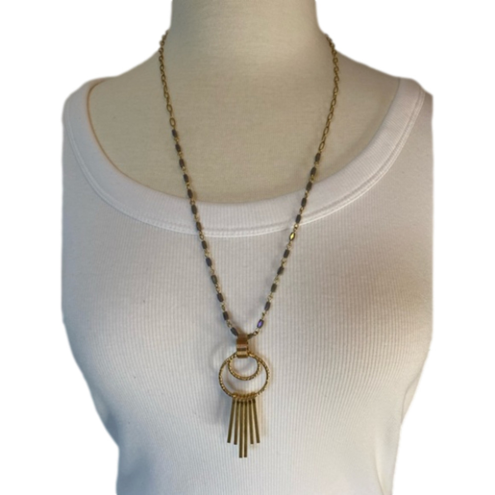 Plunder Women's Lilac Iridescent Beaded Gold Chain Pendant Necklace Simple Basic